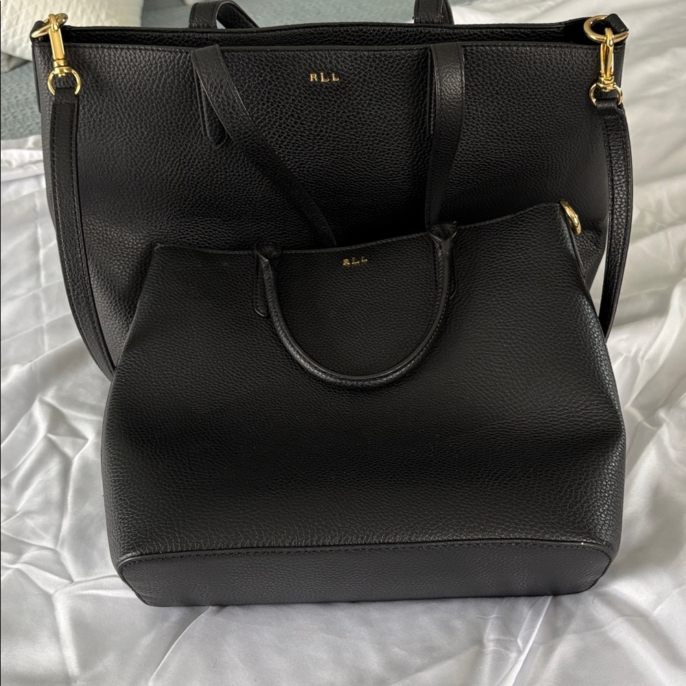 Ralph Lauren RLL Black Leather Totes large & extra large